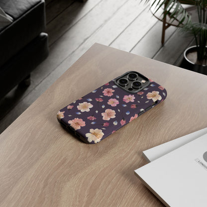 Coque Téléphone Samsung, iPhone & Google Pixel Renforcée Mate – Design Floral Fleurs de Cerisier sur Fond Couleur Prune | Protection Antichoc | Idée Cadeau Femme