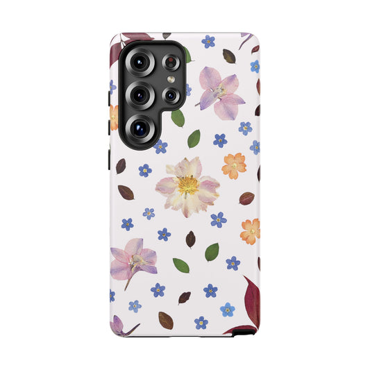 Coque Téléphone Samsung, iPhone & Google Pixel Renforcée Mate – Design Floral Féminin sur Fond Blanc Perlé | Protection Antichoc | Idée Cadeau Anniverssaire