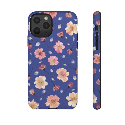 Coque Téléphone Samsung, iPhone & Google Pixel Renforcée Mate – Design Floral Fleurs de Cerisier sur Fond Bleu Encre | Protection Antichoc | Idée Cadeau Pour Elle