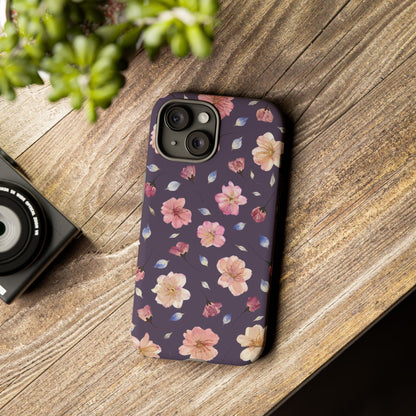Coque Téléphone Samsung, iPhone & Google Pixel Renforcée Mate – Design Floral Fleurs de Cerisier sur Fond Couleur Prune | Protection Antichoc | Idée Cadeau Femme