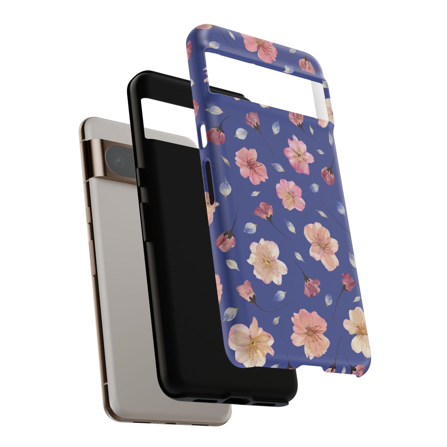 Coque Téléphone Samsung, iPhone & Google Pixel Renforcée Mate – Design Floral Fleurs de Cerisier sur Fond Bleu Encre | Protection Antichoc | Idée Cadeau Pour Elle