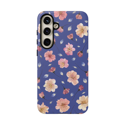 Coque Téléphone Samsung, iPhone & Google Pixel Renforcée Mate – Design Floral Fleurs de Cerisier sur Fond Bleu Encre | Protection Antichoc | Idée Cadeau Pour Elle