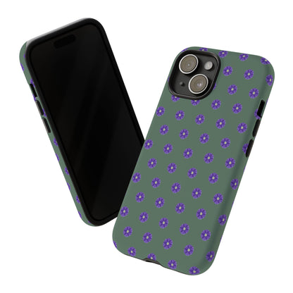 Coque Téléphone Samsung, iPhone & Google Pixel Renforcée Mate – Design Floral Epuré Fleurs de Primevère sur Fond Vert Minéral | Protection Antichoc | Idée Cadeau Femme