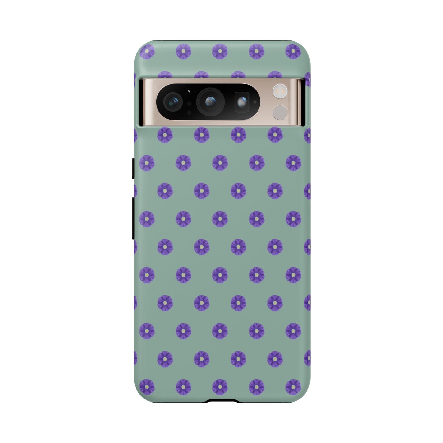 Coque Téléphone Samsung, iPhone & Google Pixel Renforcée Mate – Design Floral Epuré Fleurs de Primevère sur Fond Vert Eucalyptus | Protection Antichoc | Idée Cadeau Anniverssaire