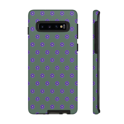 Coque Téléphone Samsung, iPhone & Google Pixel Renforcée Mate – Design Floral Epuré Fleurs de Primevère sur Fond Vert Minéral | Protection Antichoc | Idée Cadeau Femme