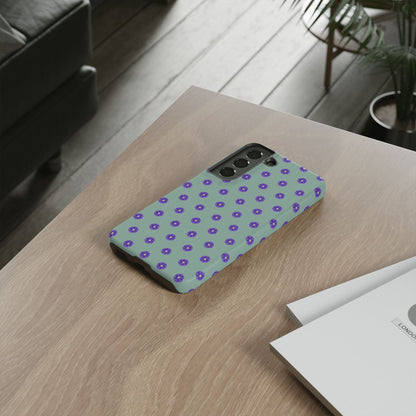 Coque Téléphone Samsung, iPhone & Google Pixel Renforcée Mate – Design Floral Epuré Fleurs de Primevère sur Fond Vert Eucalyptus | Protection Antichoc | Idée Cadeau Anniverssaire