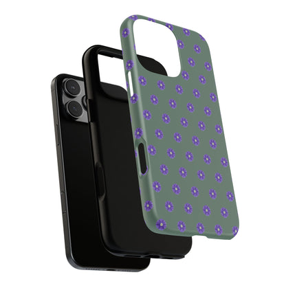 Coque Téléphone Samsung, iPhone & Google Pixel Renforcée Mate – Design Floral Epuré Fleurs de Primevère sur Fond Vert Minéral | Protection Antichoc | Idée Cadeau Femme