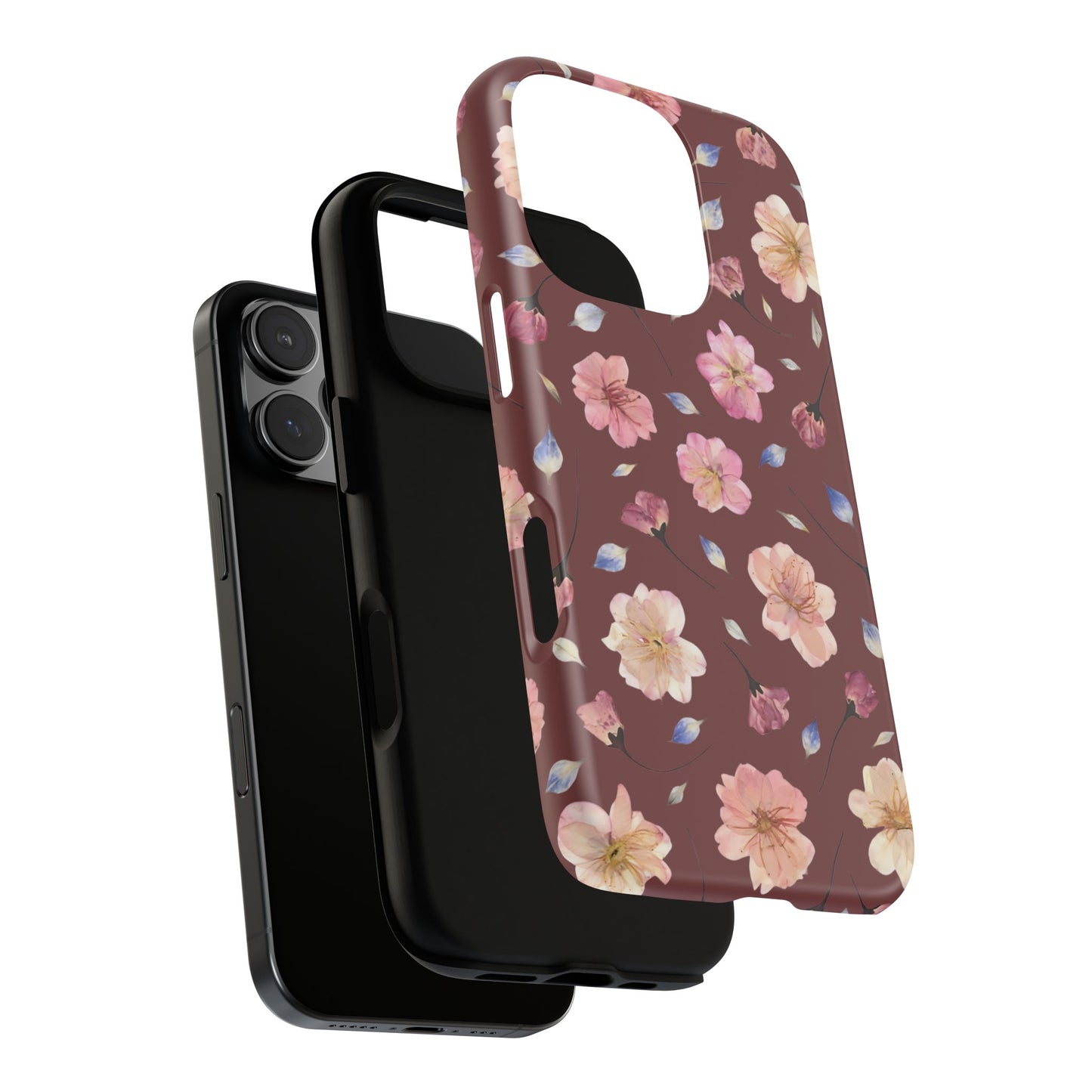Coque Téléphone Samsung, iPhone & Google Pixel Renforcée Mate – Design Floral Fleurs de Cerisier sur Fond Bordeaux | Protection Antichoc | Idée Cadeau Pour Elle