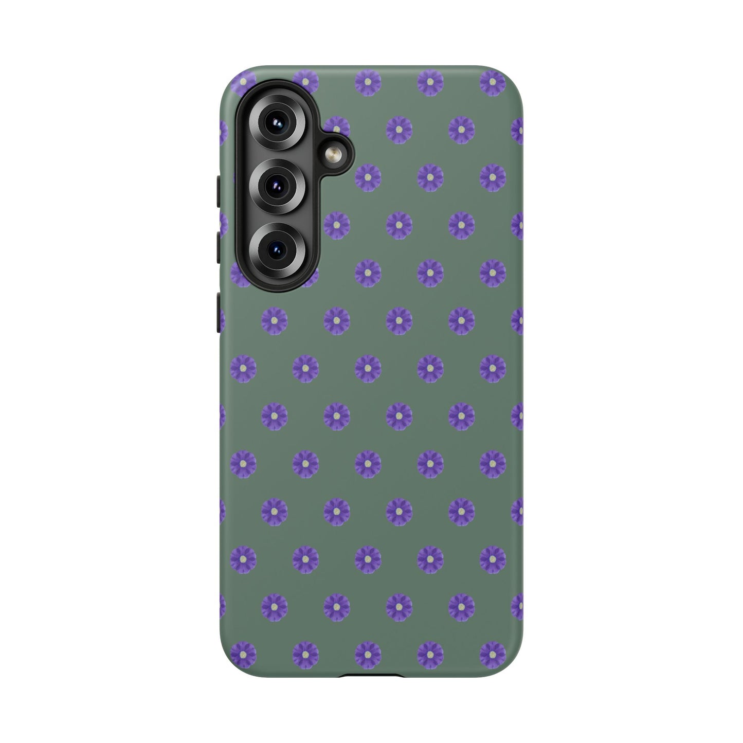 Coque Téléphone Samsung, iPhone & Google Pixel Renforcée Mate – Design Floral Epuré Fleurs de Primevère sur Fond Vert Minéral | Protection Antichoc | Idée Cadeau Femme