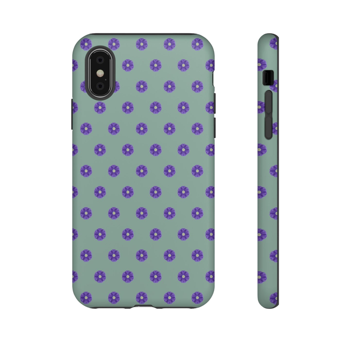 Coque Téléphone Samsung, iPhone & Google Pixel Renforcée Mate – Design Floral Epuré Fleurs de Primevère sur Fond Vert Eucalyptus | Protection Antichoc | Idée Cadeau Anniverssaire