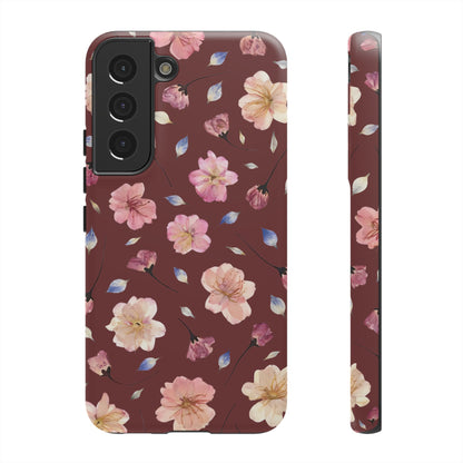 Coque Téléphone Samsung, iPhone & Google Pixel Renforcée Mate – Design Floral Fleurs de Cerisier sur Fond Bordeaux | Protection Antichoc | Idée Cadeau Pour Elle