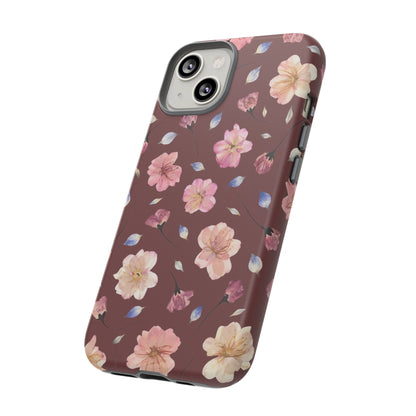 Coque Téléphone Samsung, iPhone & Google Pixel Renforcée Mate – Design Floral Fleurs de Cerisier sur Fond Bordeaux | Protection Antichoc | Idée Cadeau Pour Elle