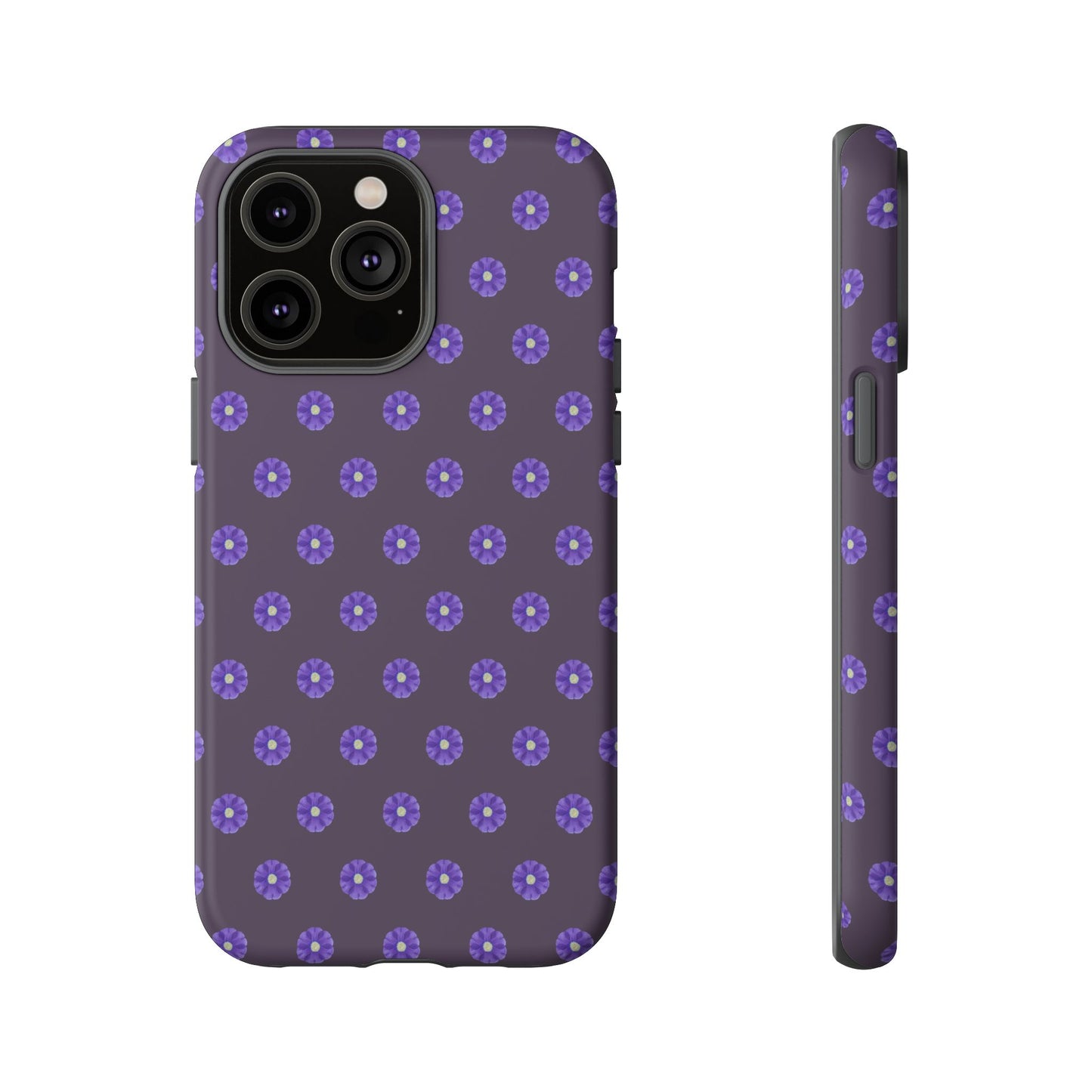 Coque Téléphone Samsung, iPhone & Google Pixel Renforcée Mate – Design Floral Epuré Fleurs de Primevère sur Fond Couleur Prune| Protection Antichoc | Idée Cadeau Femme