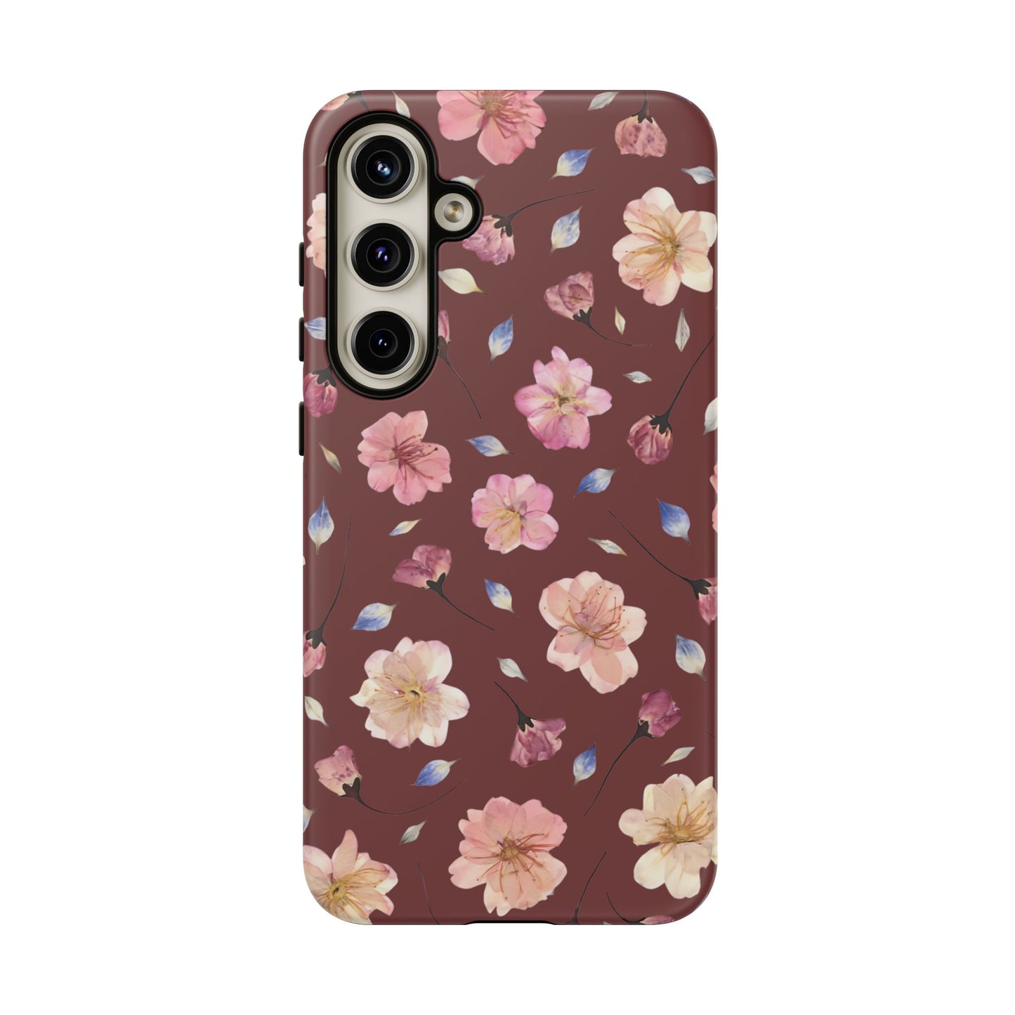 Coque Téléphone Samsung, iPhone & Google Pixel Renforcée Mate – Design Floral Fleurs de Cerisier sur Fond Bordeaux | Protection Antichoc | Idée Cadeau Pour Elle