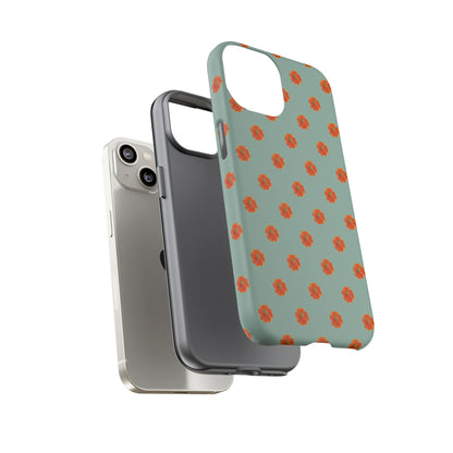 Coque Téléphone Samsung, iPhone & Google Pixel Renforcée Mate – Design Floral Epuré Fleurs de Cosmos Orange sur Fond Vert Eucalyptus | Protection Antichoc | Idée Cadeau Femme