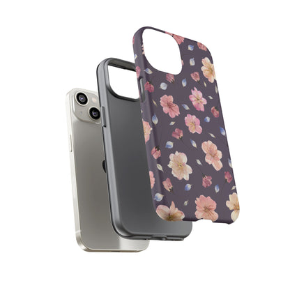 Coque Téléphone Samsung, iPhone & Google Pixel Renforcée Mate – Design Floral Fleurs de Cerisier sur Fond Couleur Prune | Protection Antichoc | Idée Cadeau Femme
