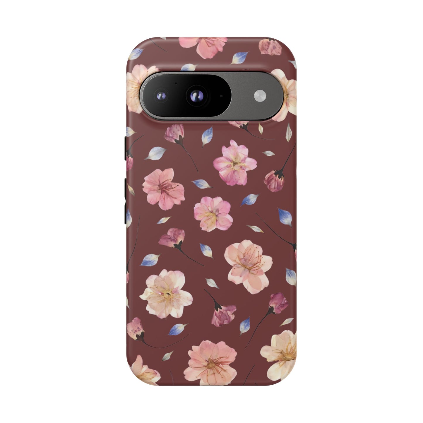 Coque Téléphone Samsung, iPhone & Google Pixel Renforcée Mate – Design Floral Fleurs de Cerisier sur Fond Bordeaux | Protection Antichoc | Idée Cadeau Pour Elle