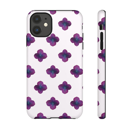 Coque Téléphone Samsung, iPhone & Google Pixel Renforcée Mate – Design Floral Epuré Fleurs de Hortensia sur Fond Blanc Perlé | Protection Antichoc | Idée Cadeau Anniversaire