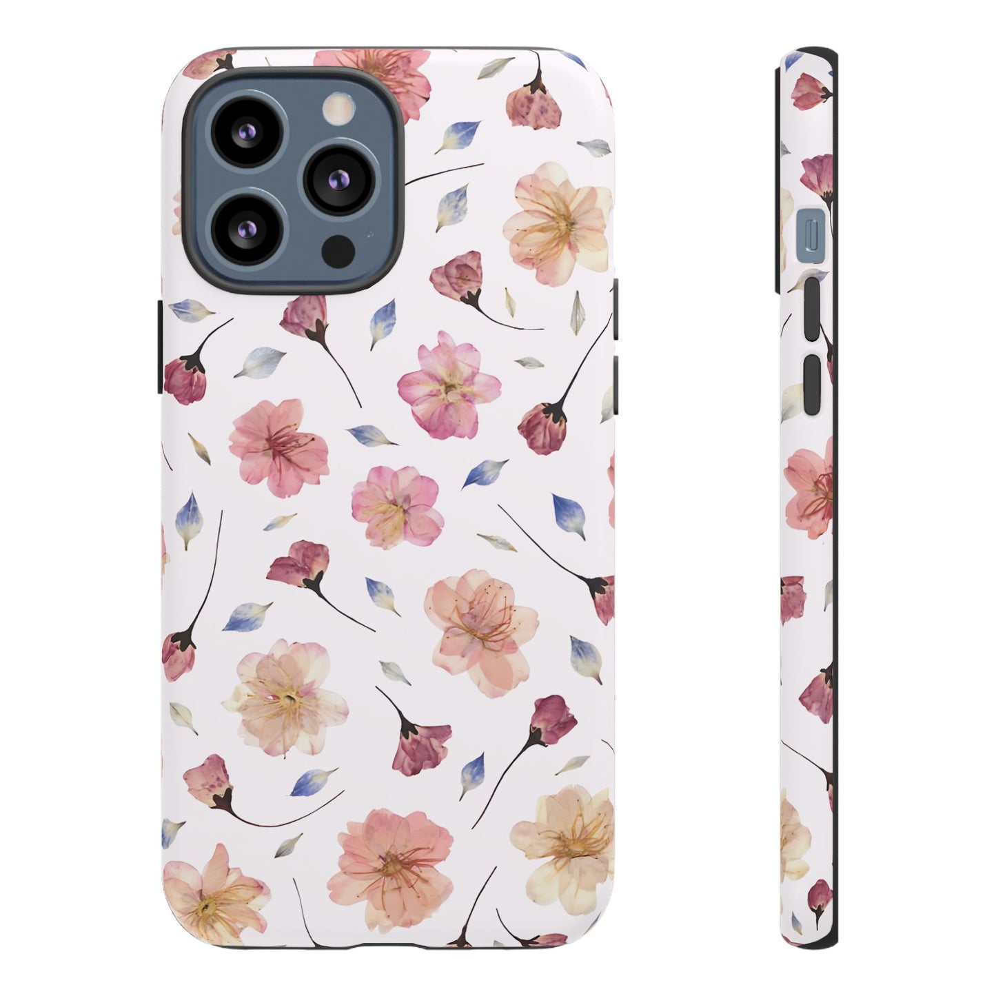 Coque Téléphone Samsung, iPhone & Google Pixel Renforcée Mate – Design Floral Fleurs de Cerisier sur Fond Blanc Poudré | Protection Antichoc | Idée Cadeau Femme