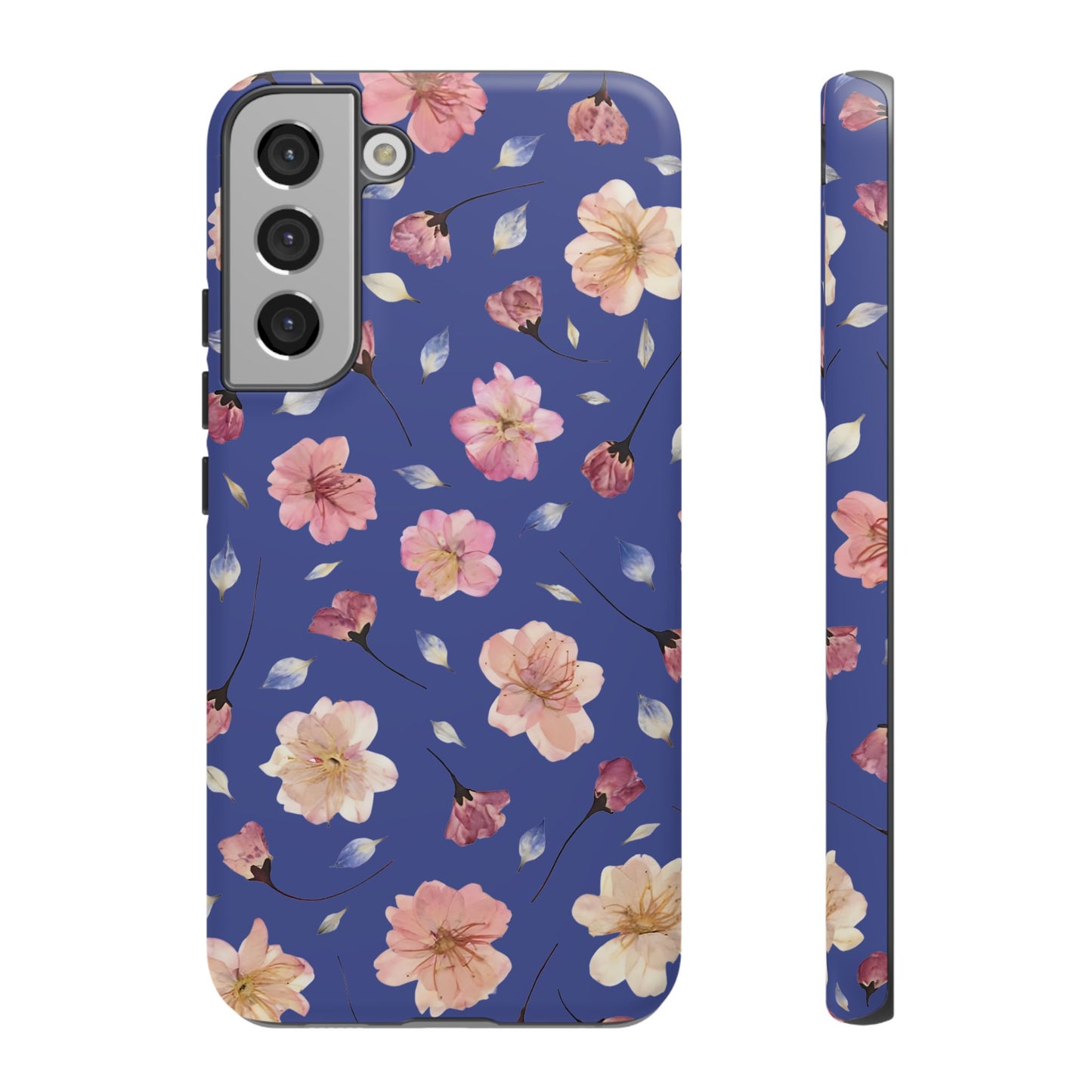 Coque Téléphone Samsung, iPhone & Google Pixel Renforcée Mate – Design Floral Fleurs de Cerisier sur Fond Bleu Encre | Protection Antichoc | Idée Cadeau Pour Elle