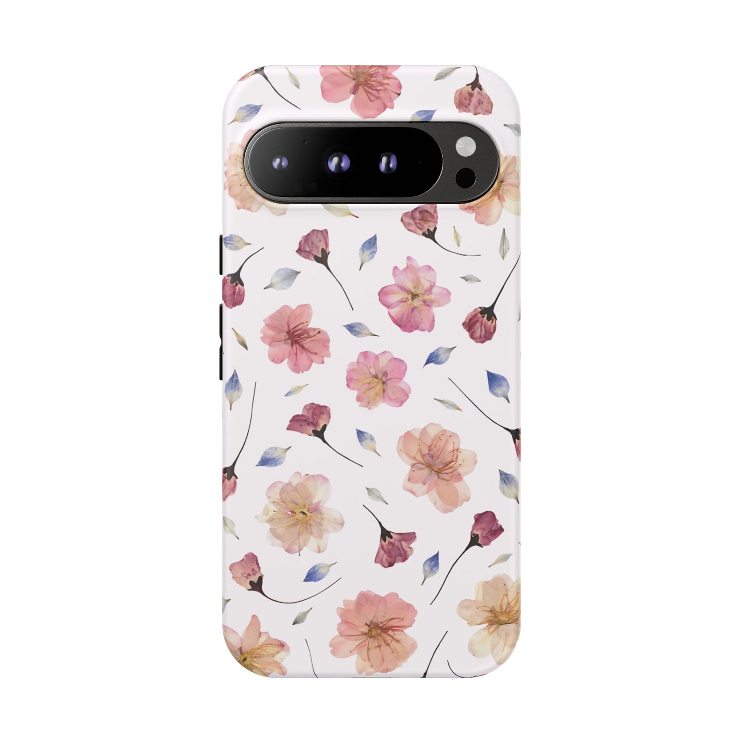 Coque Téléphone Samsung, iPhone & Google Pixel Renforcée Mate – Design Floral Fleurs de Cerisier sur Fond Blanc Poudré | Protection Antichoc | Idée Cadeau Femme