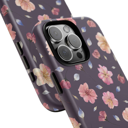 Coque Téléphone Samsung, iPhone & Google Pixel Renforcée Mate – Design Floral Fleurs de Cerisier sur Fond Couleur Prune | Protection Antichoc | Idée Cadeau Femme