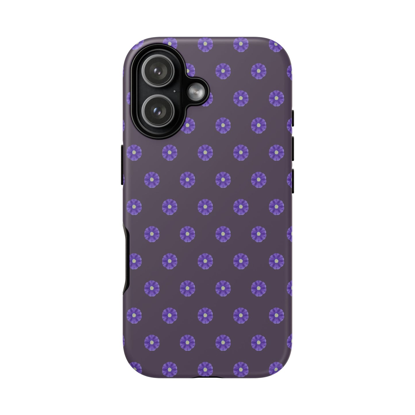 Coque Téléphone Samsung, iPhone & Google Pixel Renforcée Mate – Design Floral Epuré Fleurs de Primevère sur Fond Couleur Prune| Protection Antichoc | Idée Cadeau Femme