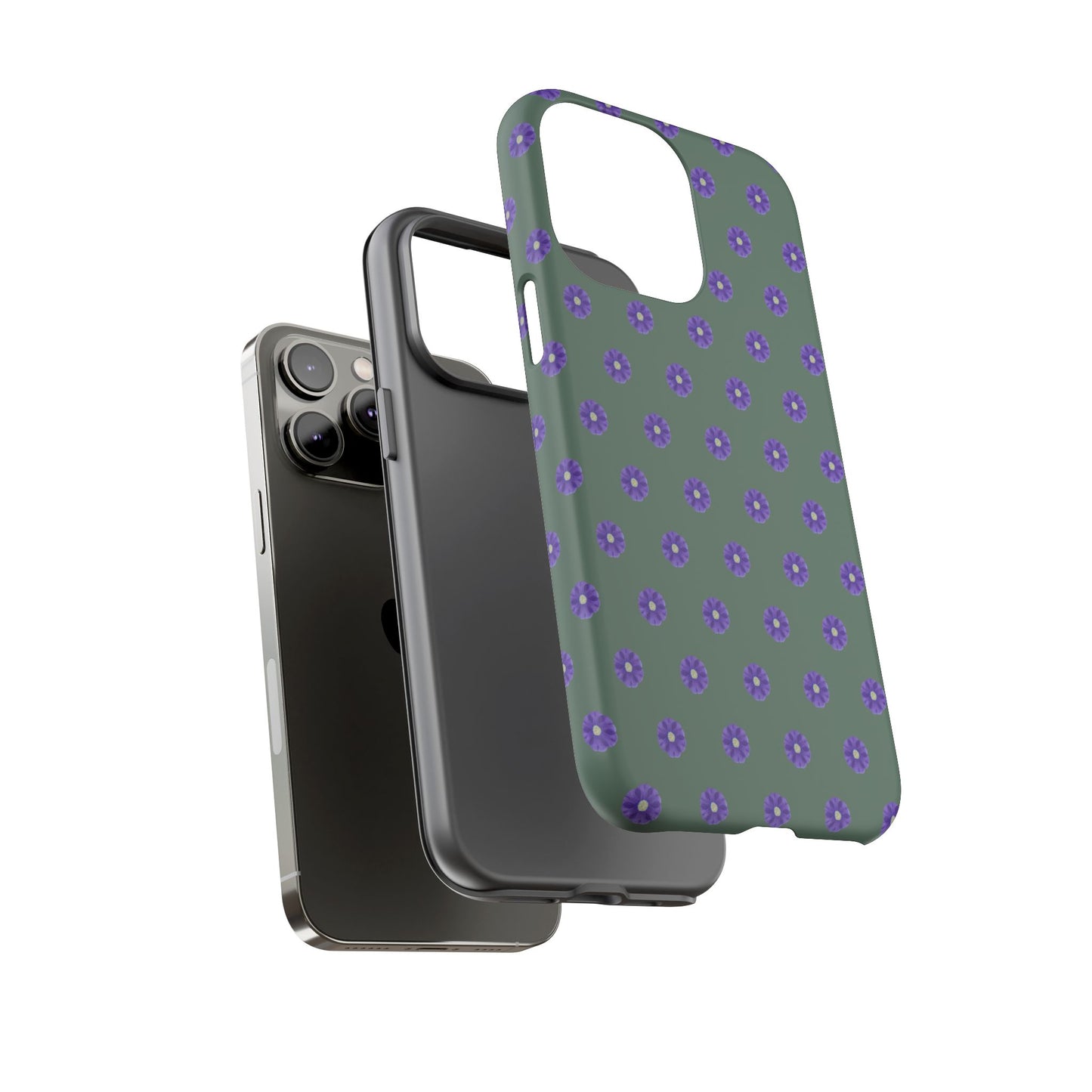 Coque Téléphone Samsung, iPhone & Google Pixel Renforcée Mate – Design Floral Epuré Fleurs de Primevère sur Fond Vert Minéral | Protection Antichoc | Idée Cadeau Femme