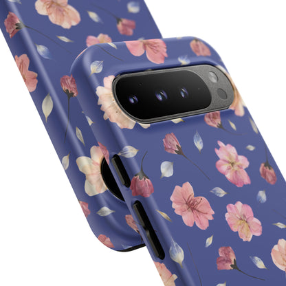 Coque Téléphone Samsung, iPhone & Google Pixel Renforcée Mate – Design Floral Fleurs de Cerisier sur Fond Bleu Encre | Protection Antichoc | Idée Cadeau Pour Elle