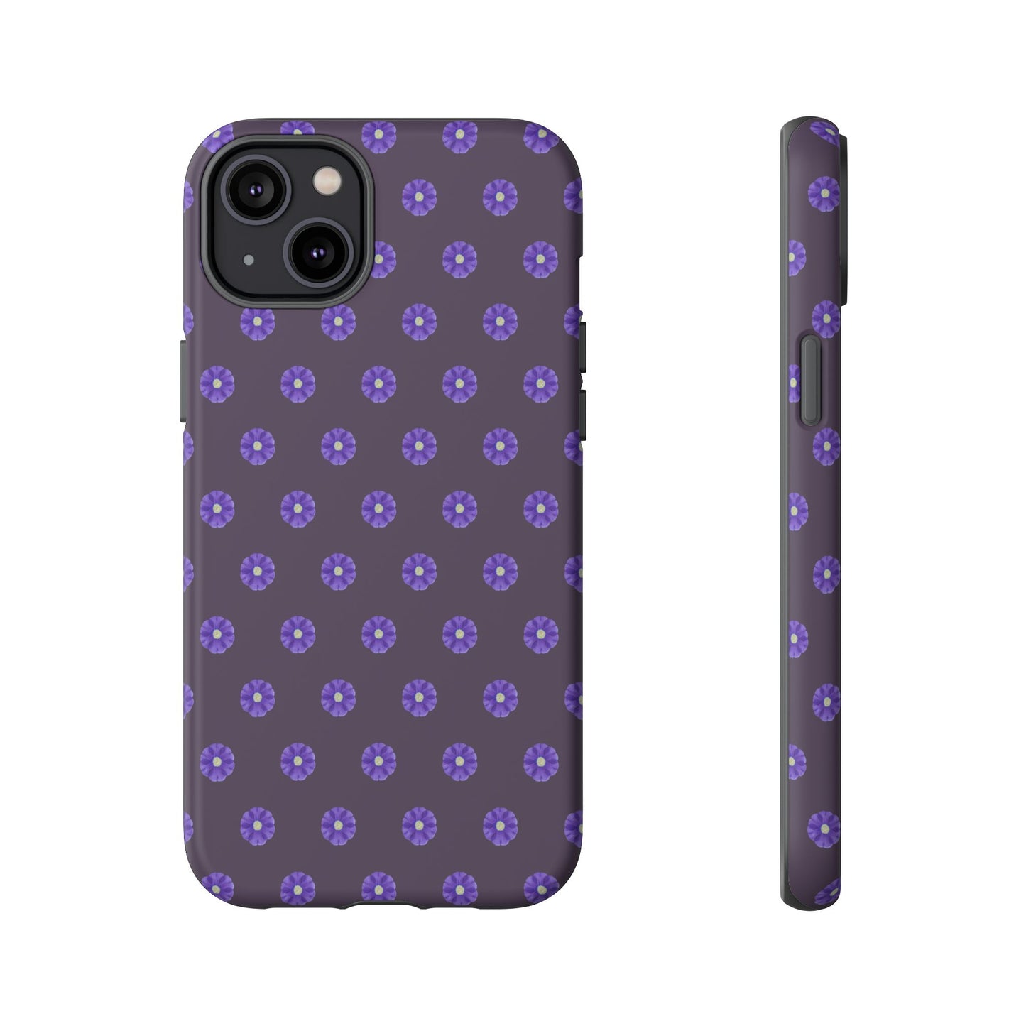 Coque Téléphone Samsung, iPhone & Google Pixel Renforcée Mate – Design Floral Epuré Fleurs de Primevère sur Fond Couleur Prune| Protection Antichoc | Idée Cadeau Femme
