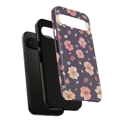 Coque Téléphone Samsung, iPhone & Google Pixel Renforcée Mate – Design Floral Fleurs de Cerisier sur Fond Couleur Prune | Protection Antichoc | Idée Cadeau Femme