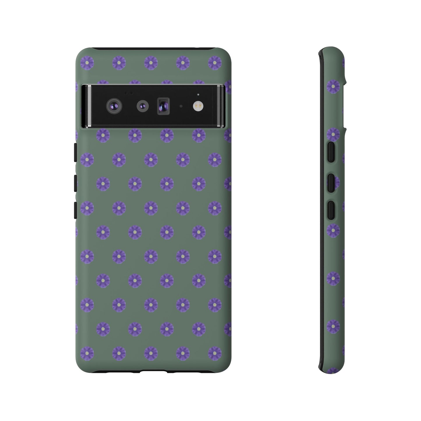 Coque Téléphone Samsung, iPhone & Google Pixel Renforcée Mate – Design Floral Epuré Fleurs de Primevère sur Fond Vert Minéral | Protection Antichoc | Idée Cadeau Femme