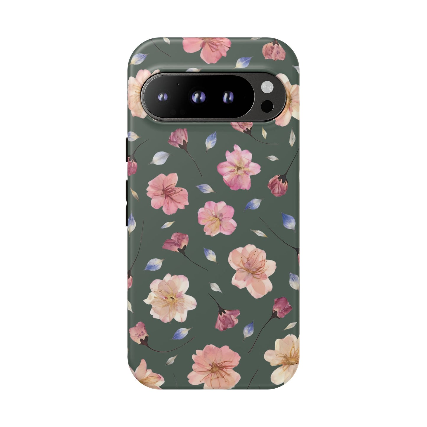 Coque Téléphone Samsung, iPhone & Google Pixel Renforcée Mate – Design Floral Fleurs de Cerisier sur Fond Verte Minéral | Protection Antichoc | Idée Cadeau Femme
