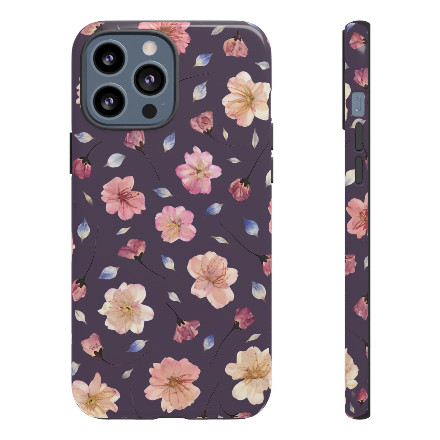 Coque Téléphone Samsung, iPhone & Google Pixel Renforcée Mate – Design Floral Fleurs de Cerisier sur Fond Couleur Prune | Protection Antichoc | Idée Cadeau Femme