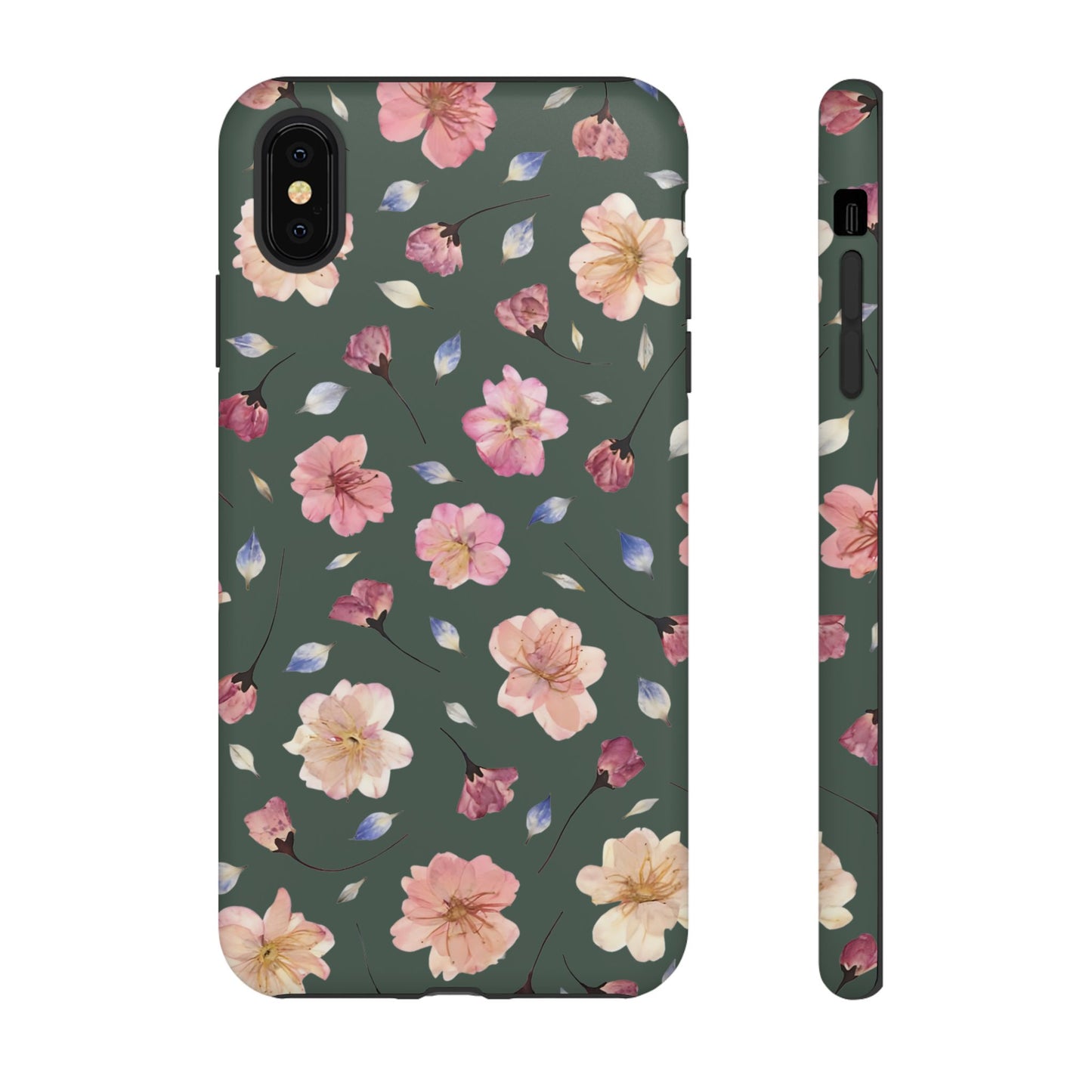 Coque Téléphone Samsung, iPhone & Google Pixel Renforcée Mate – Design Floral Fleurs de Cerisier sur Fond Verte Minéral | Protection Antichoc | Idée Cadeau Femme