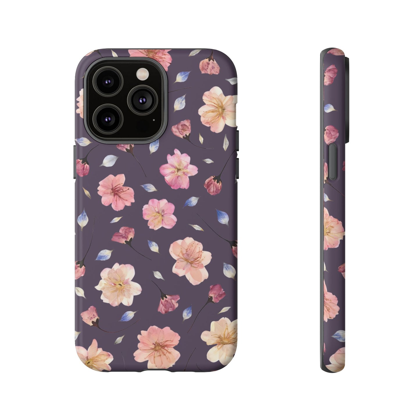 Coque Téléphone Samsung, iPhone & Google Pixel Renforcée Mate – Design Floral Fleurs de Cerisier sur Fond Couleur Prune | Protection Antichoc | Idée Cadeau Femme