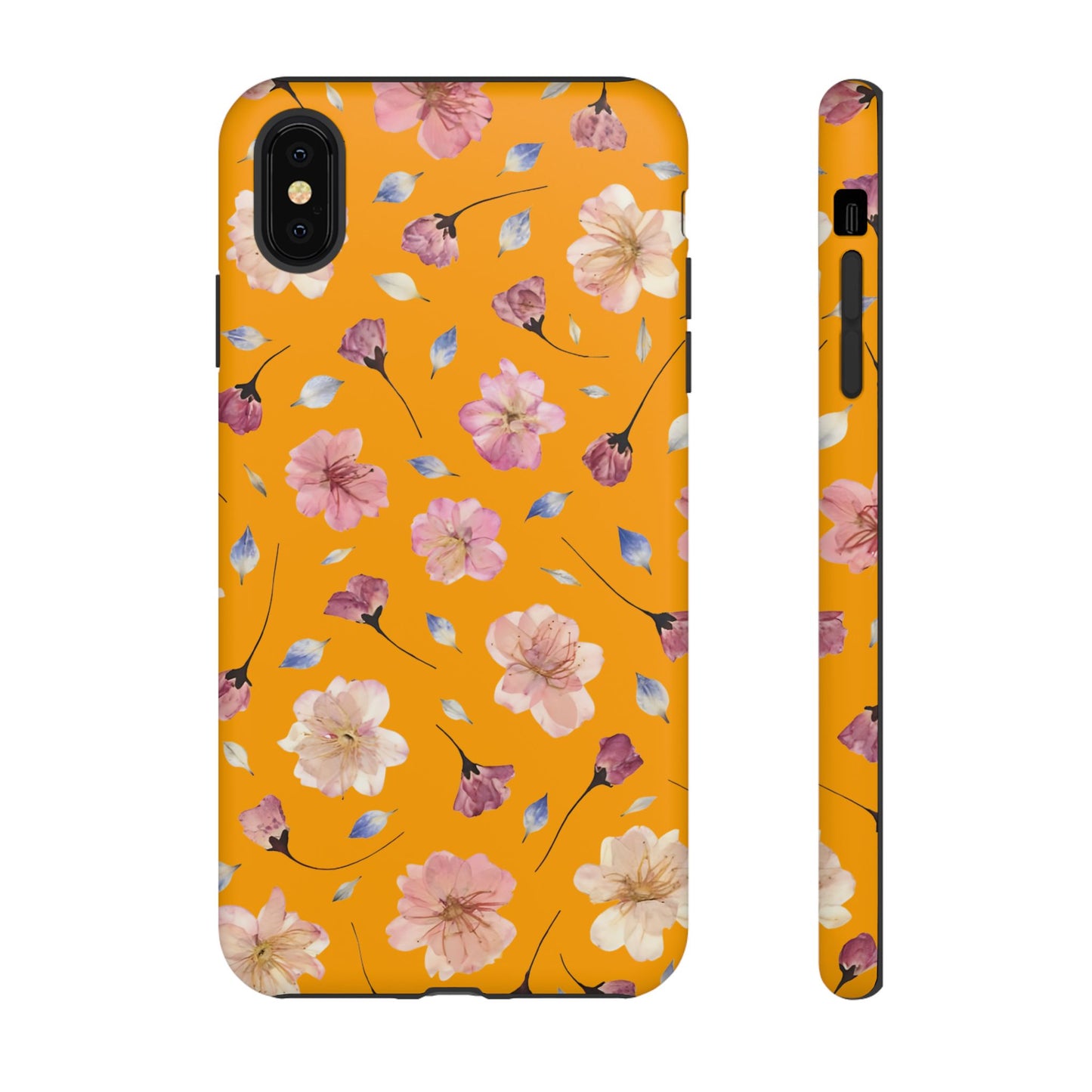 Coque Téléphone Samsung, iPhone & Google Pixel Renforcée Mate – Design Floral Fleurs de Cerisier sur Fond Couleur Curcuma| Protection Antichoc | Idée Cadeau Femme