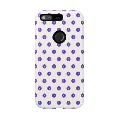 Coque Téléphone Samsung, iPhone & Google Pixel Renforcée Mate – Design Botanique Epuré Fleurs de Primevère sur Fond Blanc Perlé | Protection Antichoc | Idée Cadeau Femme