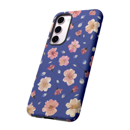 Coque Téléphone Samsung, iPhone & Google Pixel Renforcée Mate – Design Floral Fleurs de Cerisier sur Fond Bleu Encre | Protection Antichoc | Idée Cadeau Pour Elle