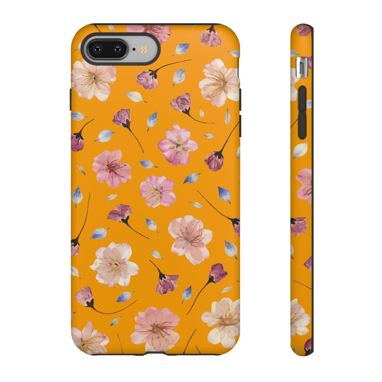 Coque Téléphone Samsung, iPhone & Google Pixel Renforcée Mate – Design Floral Fleurs de Cerisier sur Fond Couleur Curcuma| Protection Antichoc | Idée Cadeau Femme