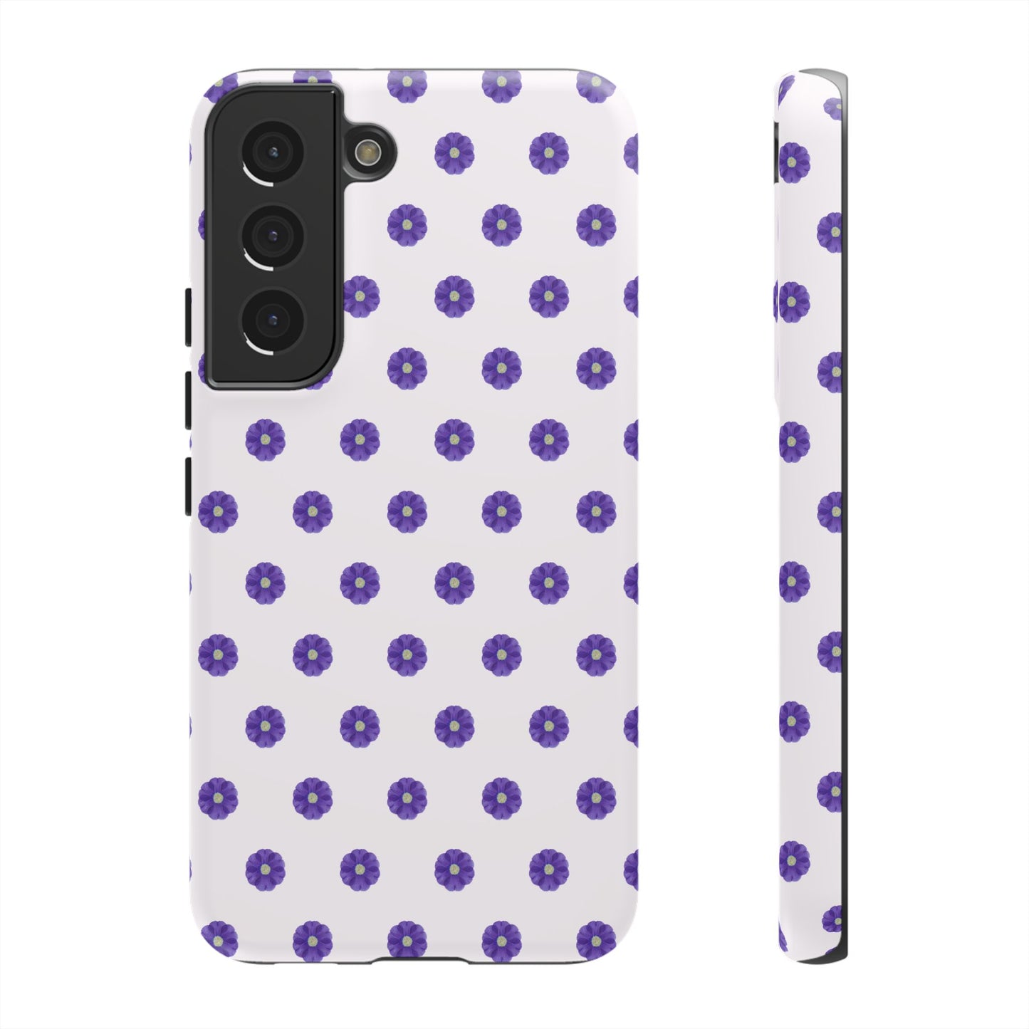Coque Téléphone Samsung, iPhone & Google Pixel Renforcée Mate – Design Botanique Epuré Fleurs de Primevère sur Fond Blanc Perlé | Protection Antichoc | Idée Cadeau Femme