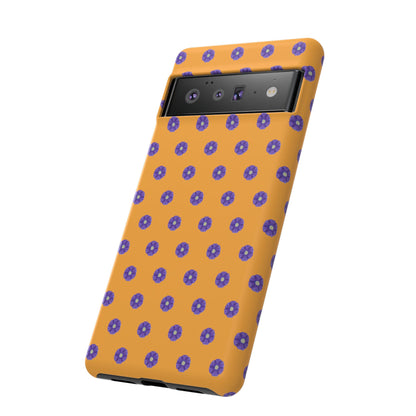 Coque Téléphone Samsung, iPhone & Google Pixel Renforcée Mate – Design Botanique Epuré Fleurs de Primevère sur Fond Ambre | Protection Antichoc | Idée Cadeau Femme