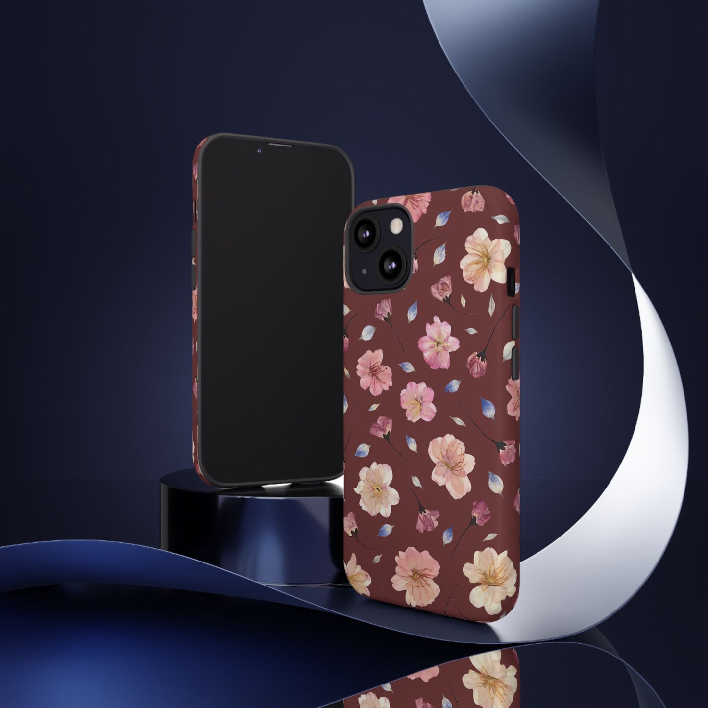 Coque Téléphone Samsung, iPhone & Google Pixel Renforcée Mate – Design Floral Fleurs de Cerisier sur Fond Bordeaux | Protection Antichoc | Idée Cadeau Pour Elle