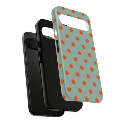 Coque Téléphone Samsung, iPhone & Google Pixel Renforcée Mate – Design Floral Epuré Fleurs de Cosmos Orange sur Fond Vert Eucalyptus | Protection Antichoc | Idée Cadeau Femme
