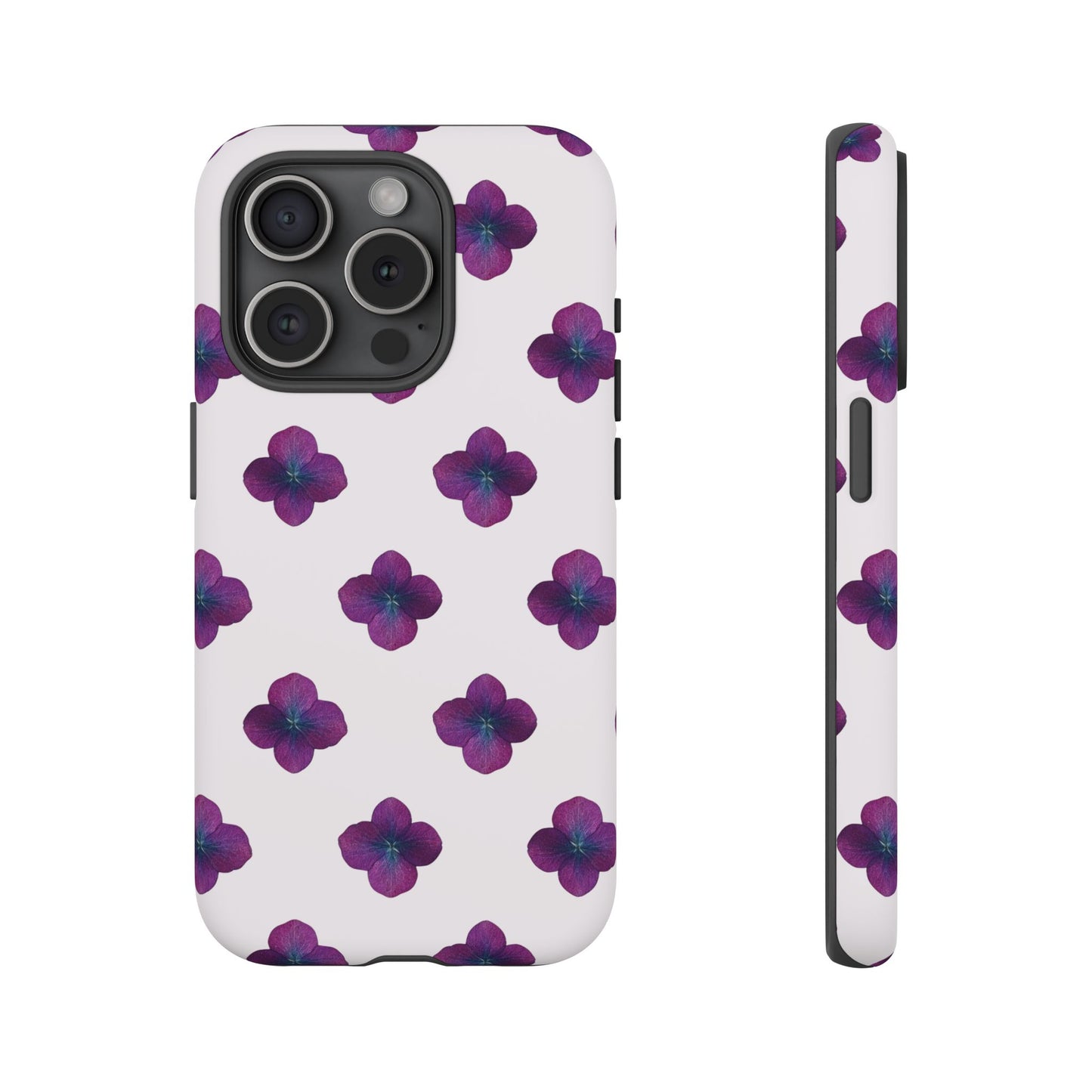 Coque Téléphone Samsung, iPhone & Google Pixel Renforcée Mate – Design Floral Epuré Fleurs de Hortensia sur Fond Blanc Perlé | Protection Antichoc | Idée Cadeau Anniversaire