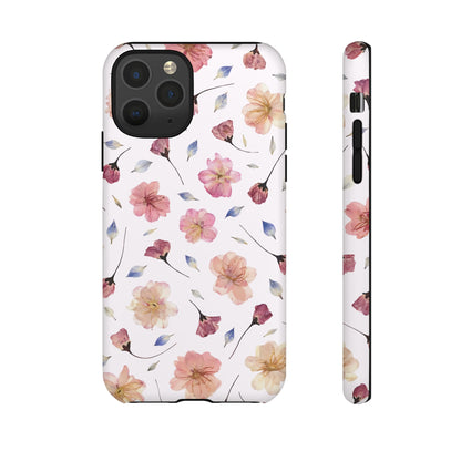 Coque Téléphone Samsung, iPhone & Google Pixel Renforcée Mate – Design Floral Fleurs de Cerisier sur Fond Blanc Poudré | Protection Antichoc | Idée Cadeau Femme