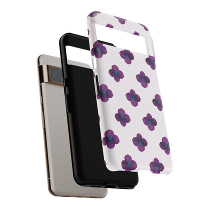 Coque Téléphone Samsung, iPhone & Google Pixel Renforcée Mate – Design Floral Epuré Fleurs de Hortensia sur Fond Blanc Perlé | Protection Antichoc | Idée Cadeau Anniversaire