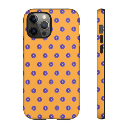 Coque Téléphone Samsung, iPhone & Google Pixel Renforcée Mate – Design Botanique Epuré Fleurs de Primevère sur Fond Ambre | Protection Antichoc | Idée Cadeau Femme