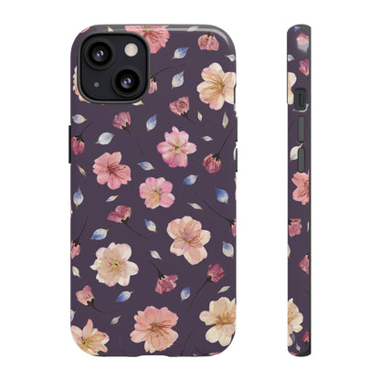 Coque Téléphone Samsung, iPhone & Google Pixel Renforcée Mate – Design Floral Fleurs de Cerisier sur Fond Couleur Prune | Protection Antichoc | Idée Cadeau Femme