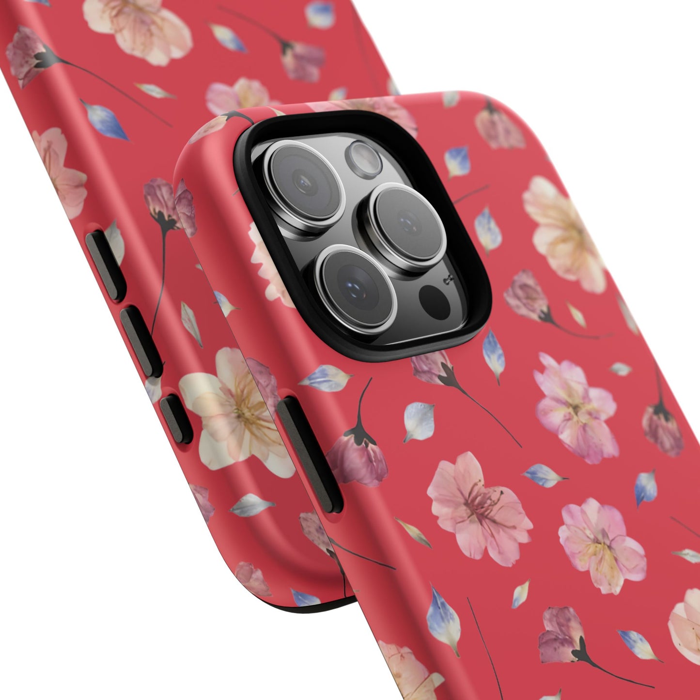 Coque Téléphone Samsung, iPhone & Google Pixel Renforcée Mate – Design Floral Fleurs de Cerisier sur Fond Rouge Féminin | Protection Antichoc | Idée Cadeau Femme